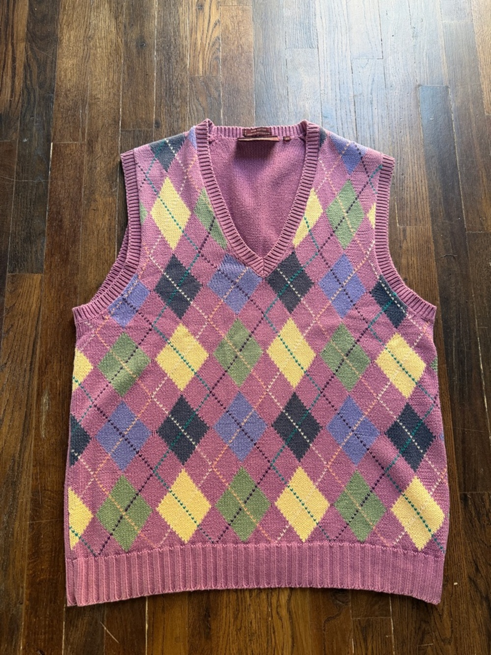 Ralph Lauren Chaps Vintage Pink Argyle V-Neck Sweater Vest XL